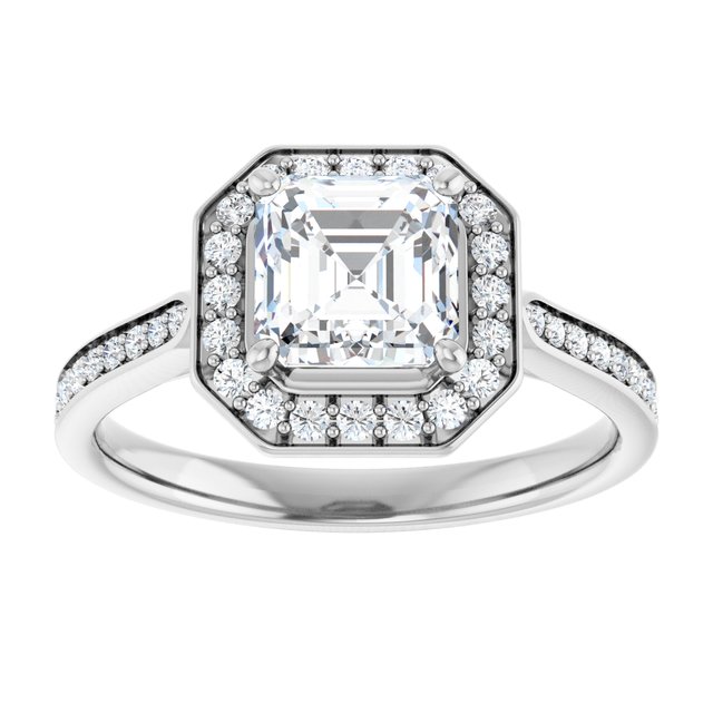 14K white gold 1 CT Asscher Diamond Halo Engagement Ring     