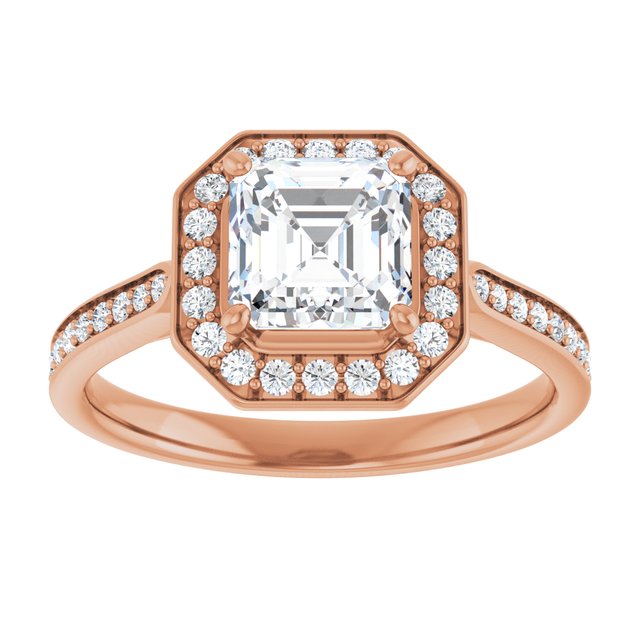 14K rose gold 1 CT Asscher Diamond Halo Engagement Ring     