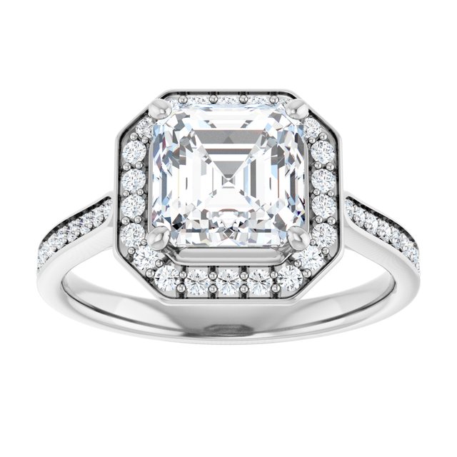 14K white gold 2 CT Asscher Diamond Halo Engagement Ring     