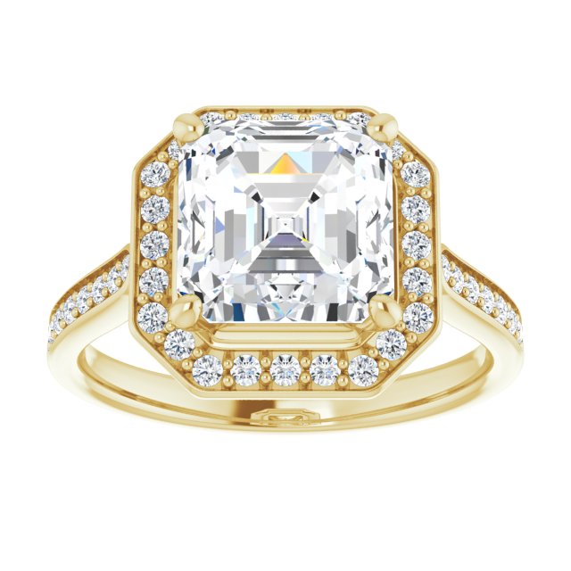 14K yellow gold 3 CT Asscher Diamond Halo Engagement Ring     