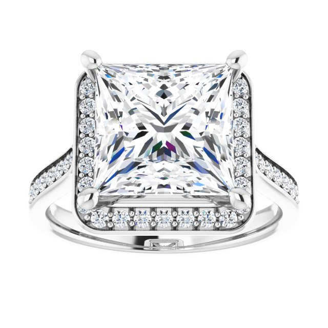 14K white gold 4 CT Square Diamond Halo Engagement Ring     