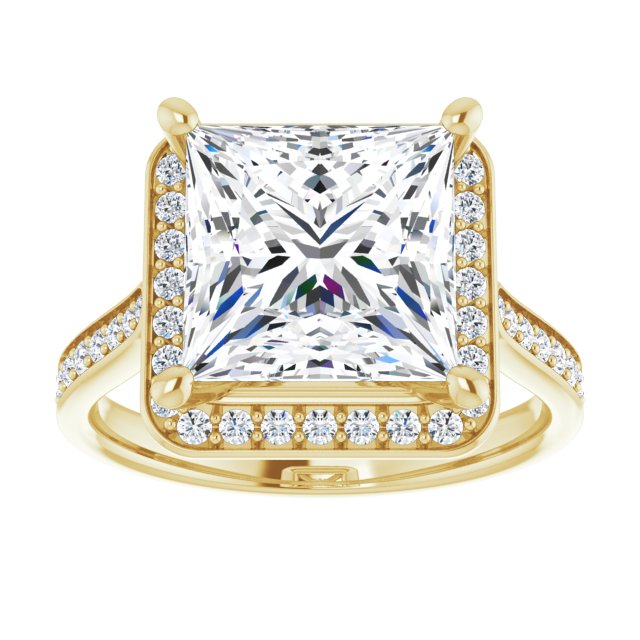 14K yellow gold 4 CT Square Diamond Halo Engagement Ring     