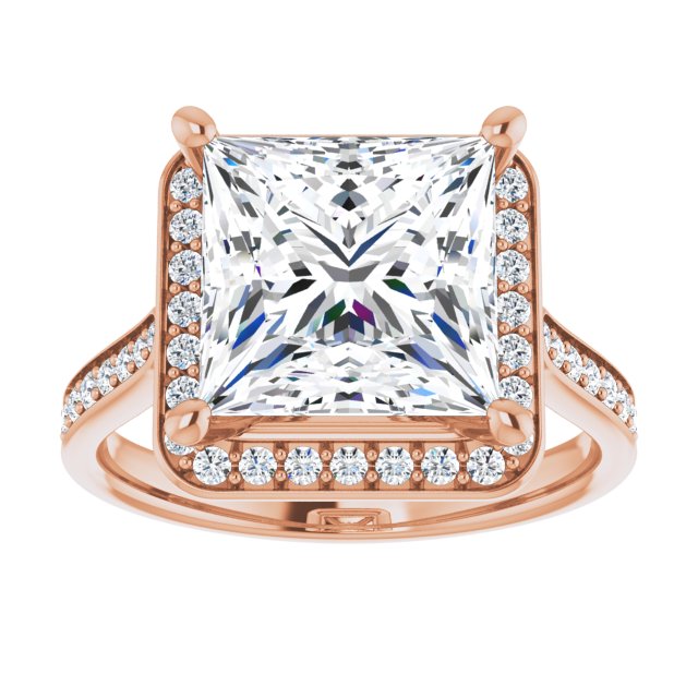 14K rose gold 4 CT Square Diamond Halo Engagement Ring     