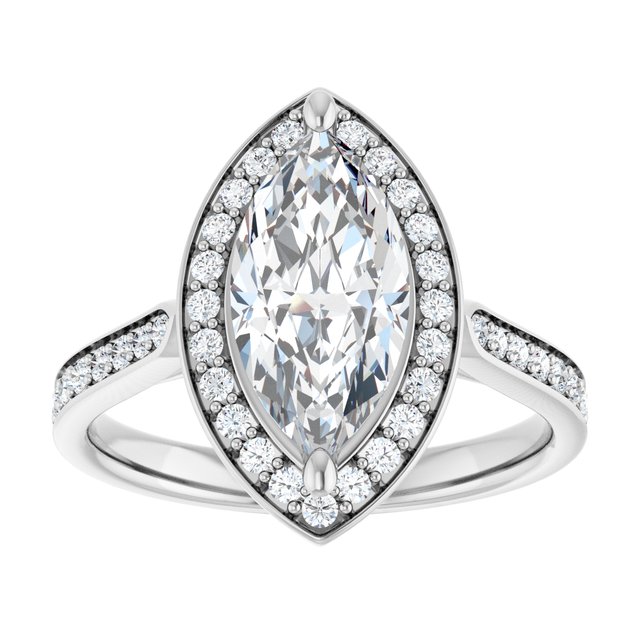 14K white gold 2 CT Marquise Diamond Halo Engagement Ring     