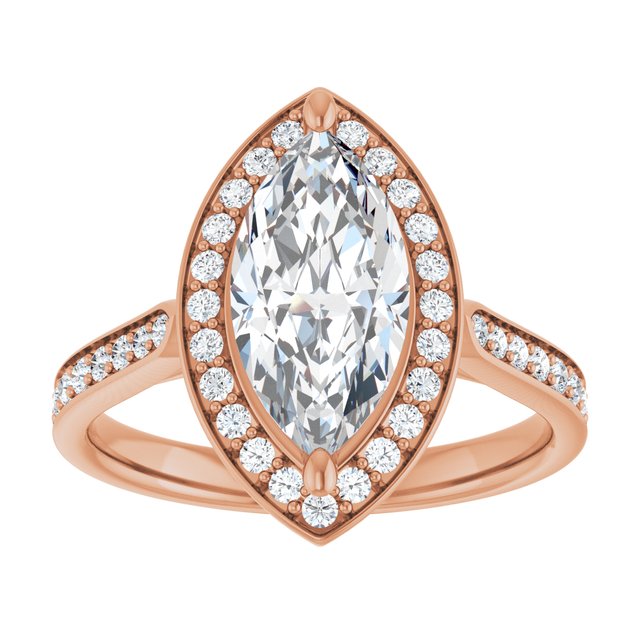 14K rose gold 2 CT Marquise Diamond Halo Engagement Ring     