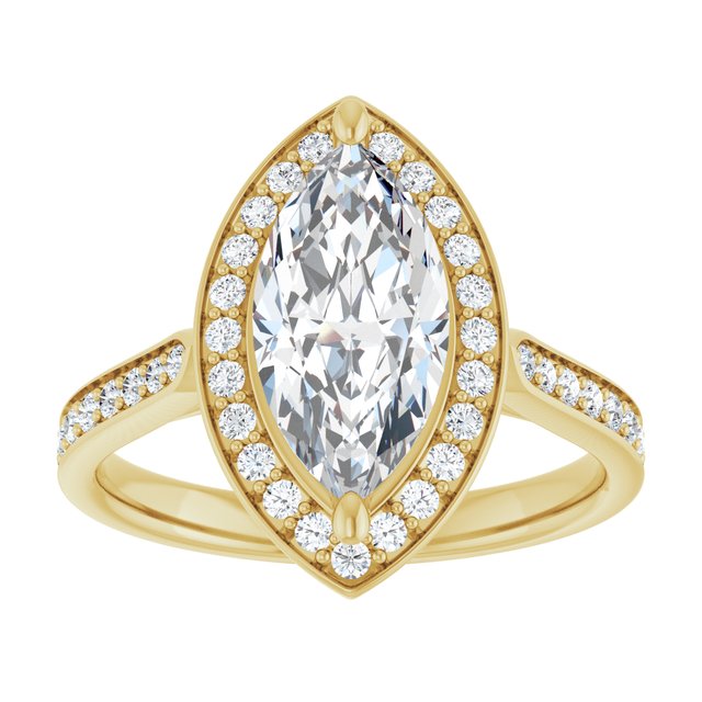 14K yellow gold 2 CT Marquise Diamond Halo Engagement Ring     