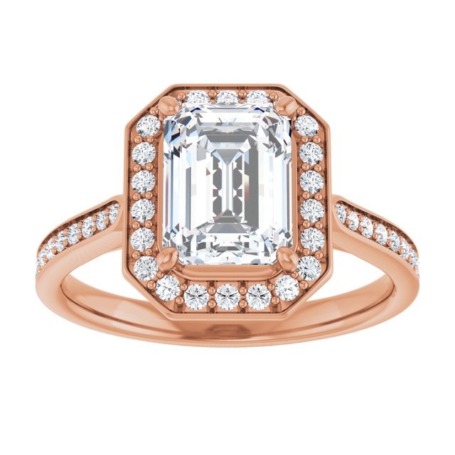 14K rose gold 2 CT Emerald Diamond Halo Engagement Ring     