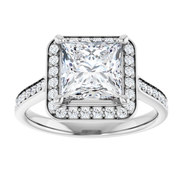 14K white gold 2 CT Square Diamond Halo Engagement Ring     