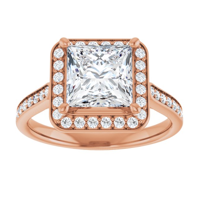 14K rose gold 2 CT Square Diamond Halo Engagement Ring     