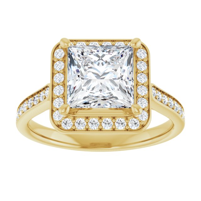 14K yellow gold 2 CT Square Diamond Halo Engagement Ring     