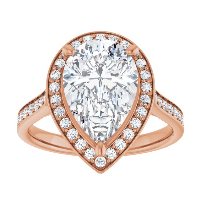 14K rose gold 3 CT Pear Diamond Halo Engagement Ring     