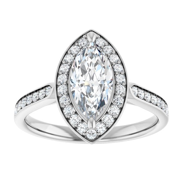 14K white gold 1 CT Marquise Diamond Halo Engagement Ring     