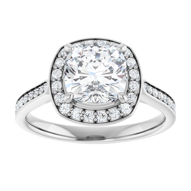 14K white gold 2 CT Cushion Diamond Halo Engagement Ring     