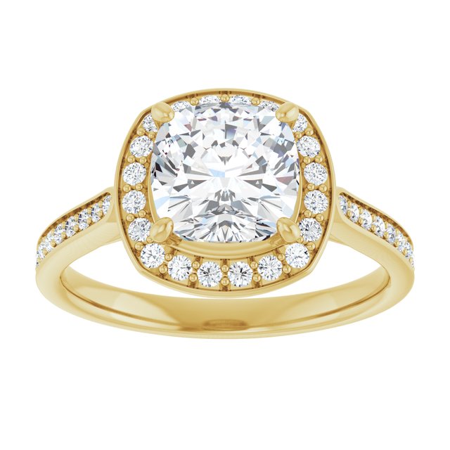 14K yellow gold 2 CT Cushion Diamond Halo Engagement Ring     