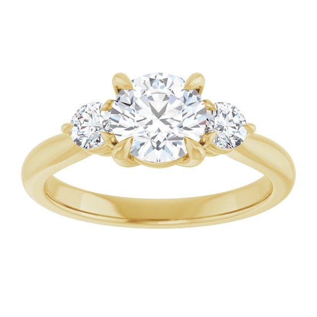 14K yellow gold 1 CT Round CutThree Stone Engagement Ring Setting