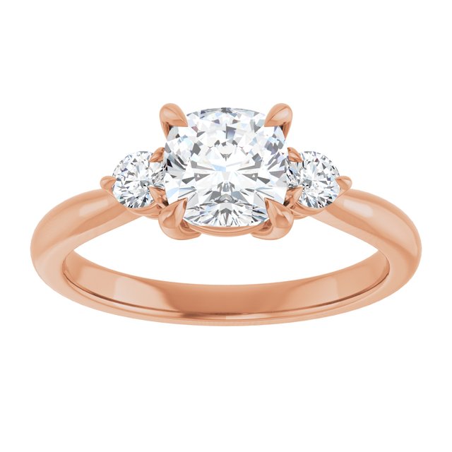 14K rose gold 1 CT Cushion CutThree Stone Engagement Ring Setting