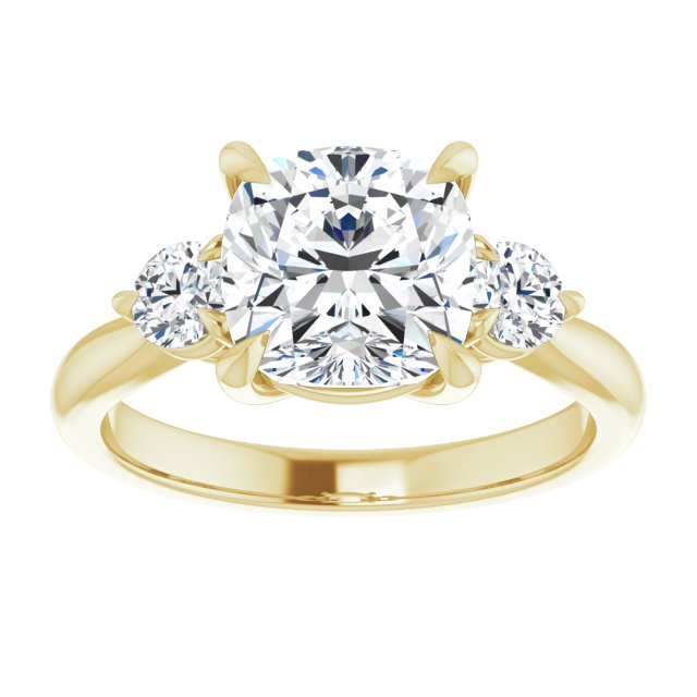 14K yellow gold 3 CT Cushion CutThree Stone Engagement Ring Setting