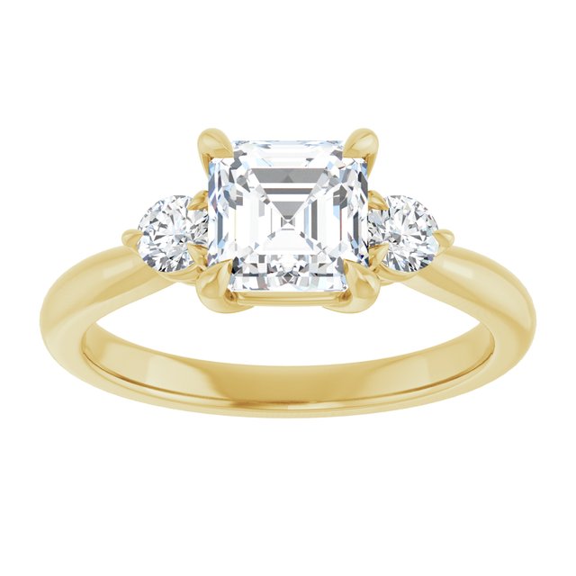 14K yellow gold 1 CT Asscher CutThree Stone Engagement Ring Setting