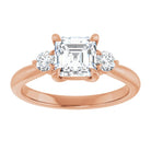 14K rose gold 1 CT Asscher CutThree Stone Engagement Ring Setting