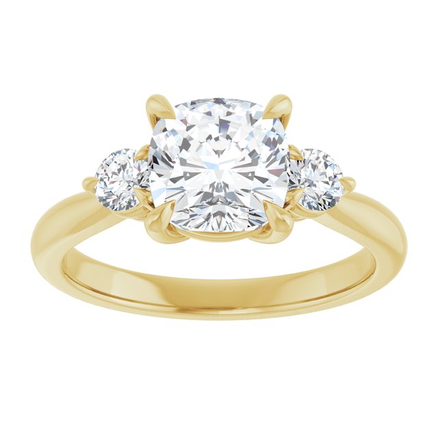 14K yellow gold 2 CT Cushion CutThree Stone Engagement Ring Setting