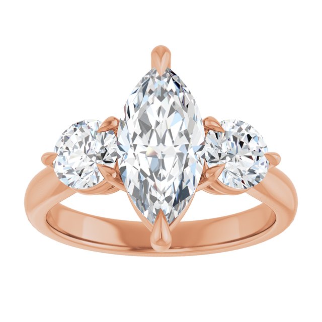 14K rose gold 2 CT Marquise CutThree Stone Engagement Ring Setting