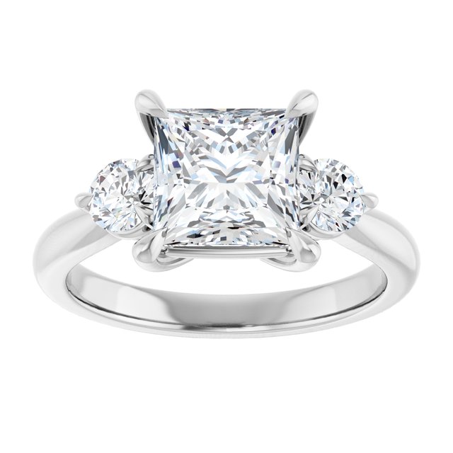 14K white gold 2 CT Square CutThree Stone Engagement Ring Setting