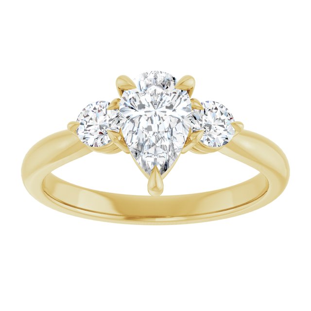 14K yellow gold 1 CT Pear CutThree Stone Engagement Ring Setting