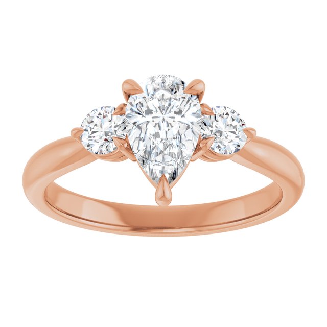 14K rose gold 1 CT Pear CutThree Stone Engagement Ring Setting