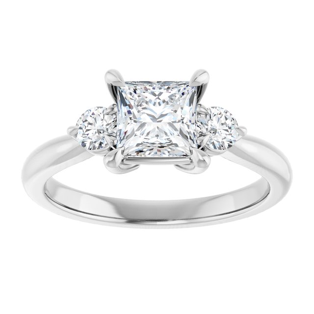 14K white gold 1 CT Square CutThree Stone Engagement Ring Setting