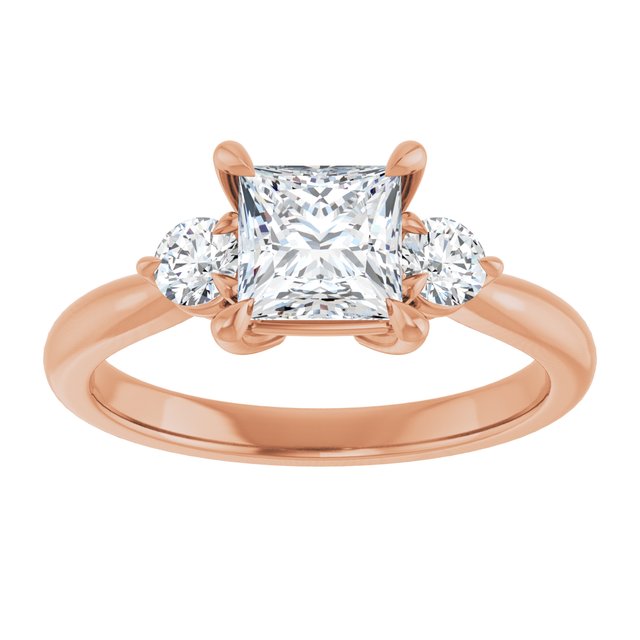 14K rose gold 1 CT Square CutThree Stone Engagement Ring Setting