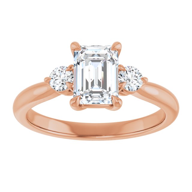 14K rose gold 1 CT Emerald CutThree Stone Engagement Ring Setting