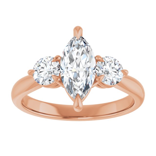 14K rose gold 1 CT Marquise CutThree Stone Engagement Ring Setting