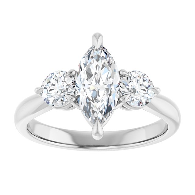 14K white gold 1 CT Marquise CutThree Stone Engagement Ring Setting