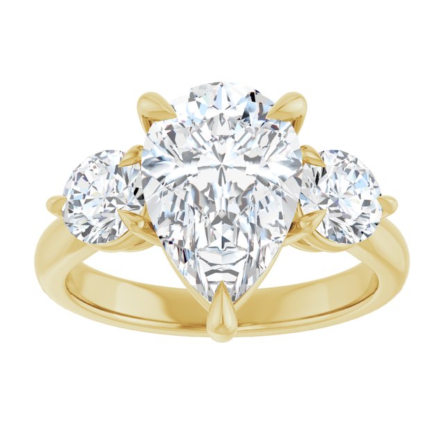 14K yellow gold 3 CT Pear CutThree Stone Engagement Ring Setting