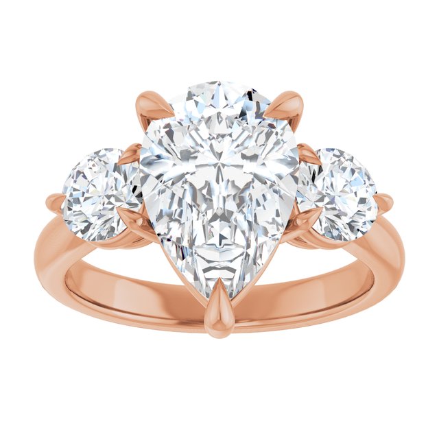 14K rose gold 3 CT Pear CutThree Stone Engagement Ring Setting