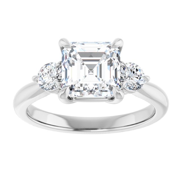 14K white gold 2 CT Asscher CutThree Stone Engagement Ring Setting