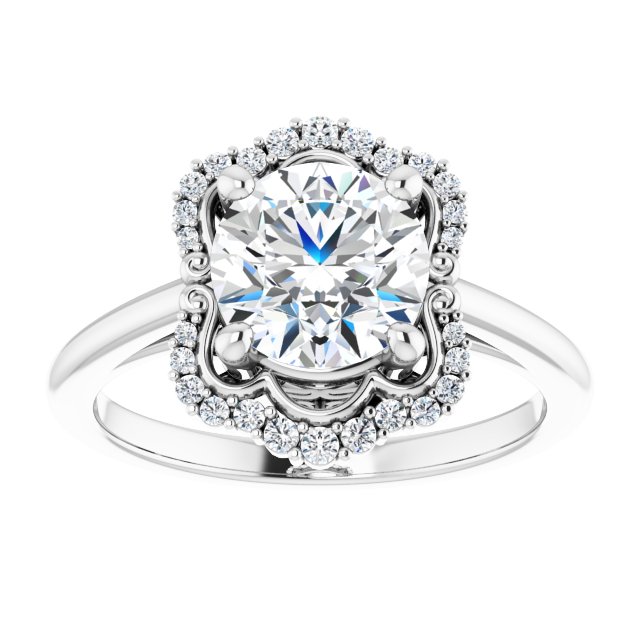 14K white gold 2 CT Round Scalloped Halo Diamond Engagement Ring