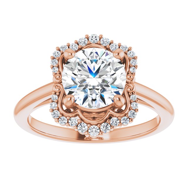 14K rose gold 2 CT Round Scalloped Halo Diamond Engagement Ring