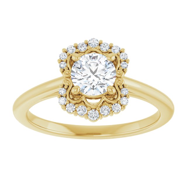 14K yellow gold 1/2 CT Round Scalloped Halo Diamond Engagement Ring