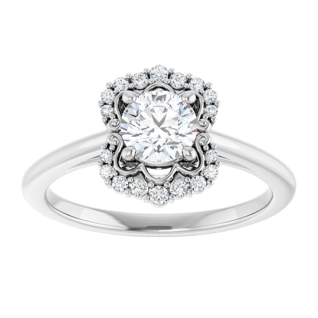 14K white gold 1/2 CT Round Scalloped Halo Diamond Engagement Ring