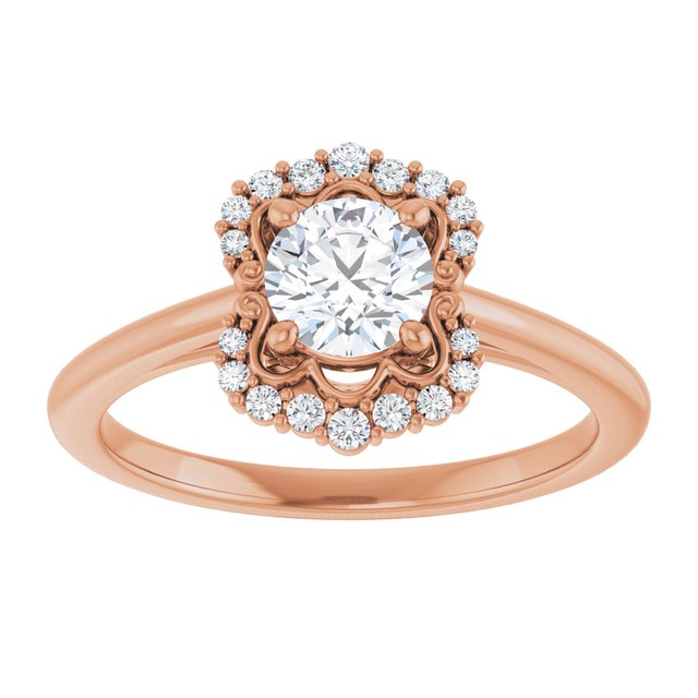 14K rose gold 1/2 CT Round Scalloped Halo Diamond Engagement Ring