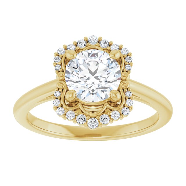 14K yellow gold 1 CT Round Scalloped Halo Diamond Engagement Ring