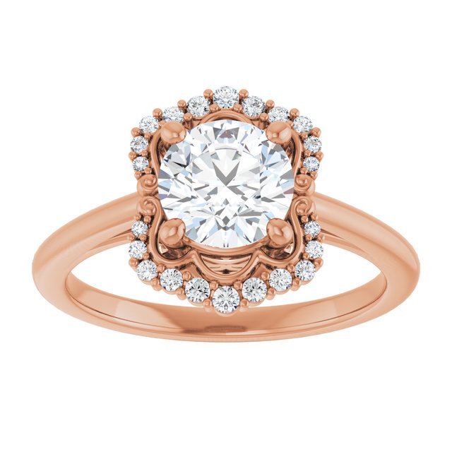 14K rose gold 1 CT Round Scalloped Halo Diamond Engagement Ring