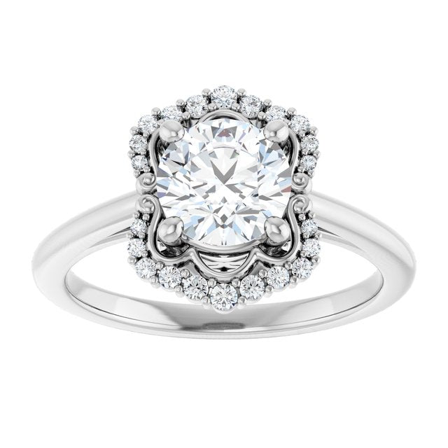 14K white gold 1 CT Round Scalloped Halo Diamond Engagement Ring