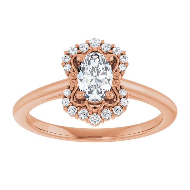 14K rose gold 1/2 CT Oval Scalloped Halo Diamond Engagement Ring