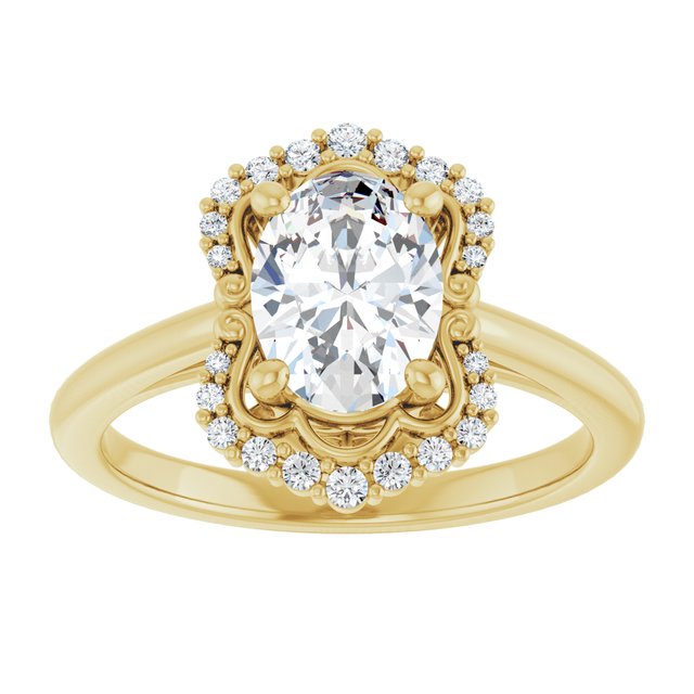 14K yellow gold 2 CT Oval Scalloped Halo Diamond Engagement Ring