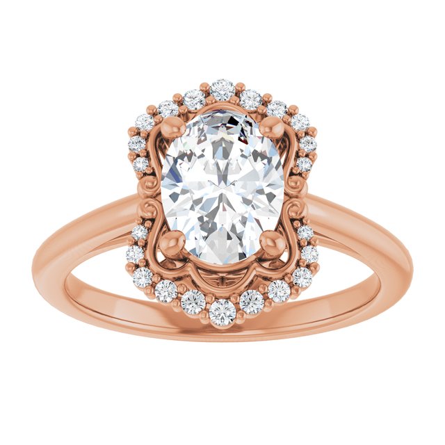 14K rose gold 2 CT Oval Scalloped Halo Diamond Engagement Ring