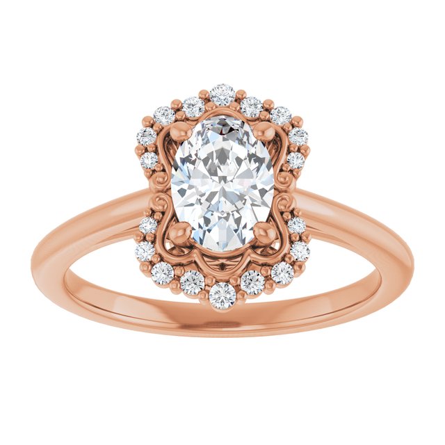 14K rose gold 1 CT Oval Scalloped Halo Diamond Engagement Ring