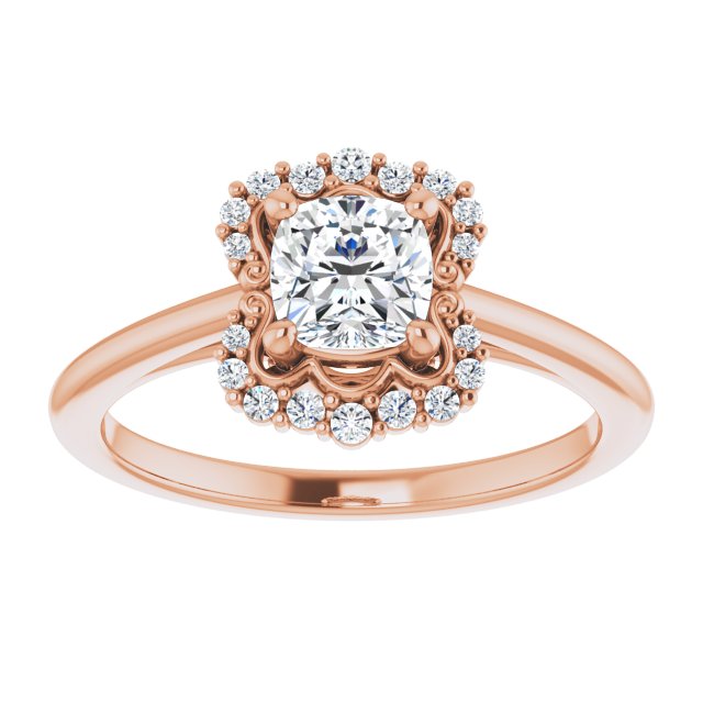 14K rose gold 1/2 CT Cushion Scalloped Halo Diamond Engagement Ring