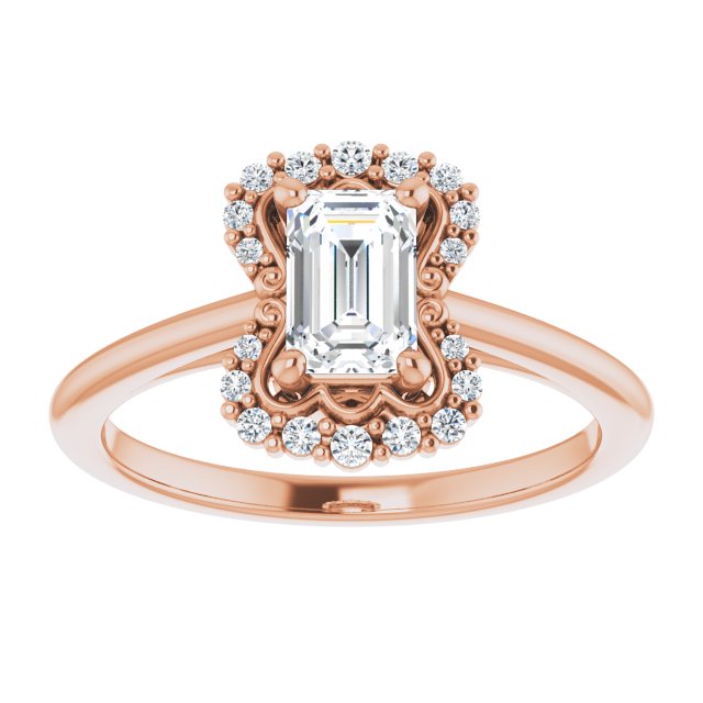 14K rose gold 1/2 CT Emerald Scalloped Halo Diamond Engagement Ring